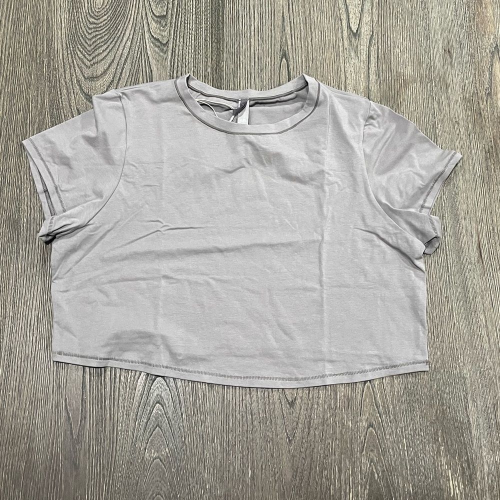 NWT Skims Cotton Jersey Super Cropped T-Shirt Crewneck Short Sleeve Smoke 3X